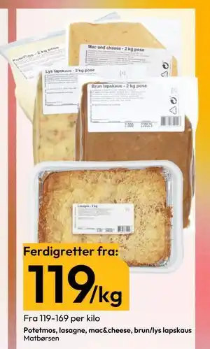 Gigaboks Potetmos, lasagne, mac&cheese, brun/lys lapskaus tilbud