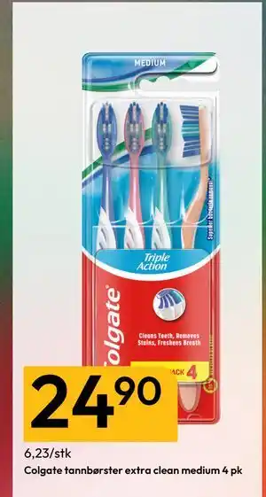 Gigaboks Colgate tannbørster extra clean medium 4 pk tilbud