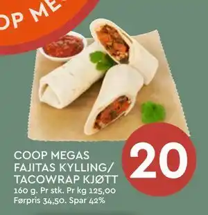 Coop Mega COOP MEGAS FAJITAS KYLLING/ TACOWRAP KJØTT tilbud