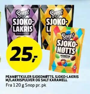 Bunnpris PEANØTTKULER SJOKONØTTS, SJOKO-LAKRIS M/LAKRISPULVER OG SALT KARAMELL tilbud