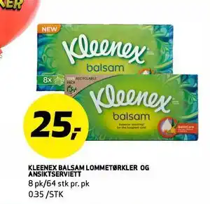 Bunnpris KLEENEX BALSAM LOMMETØRKLER OG ANSIKTSERVIETT tilbud