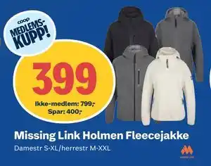 Coop Obs Missing Link Holmen Fleecejakke tilbud