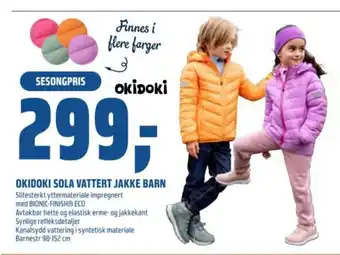 Coop Obs Okidoki sola vattert jakke barn tilbud