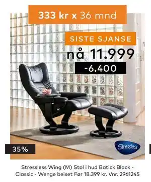 Skeidar Stressless Wing (M) Stol tilbud