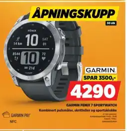 POWER GARMIN FENIX 7 SPORTWATCH Kombinert pulsmåler, skritteller og sportsklokke tilbud