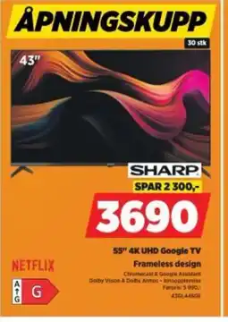 POWER 55" 4K UHD Google TV Frameless design tilbud