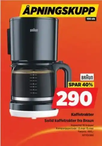 POWER Kaffetrakter Solid kaffetrakter fra Braun tilbud