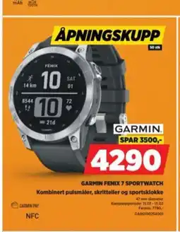 POWER GARMIN FENIX 7 SPORTWATCH Kombinert pulsmåler, skritteller og sportsklokke tilbud