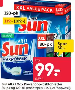 Rusta Sun Alt i 1 Max Power oppvasktabletter tilbud