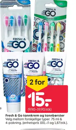 Rusta Fresh & Go tannkrem og tannbørster tilbud