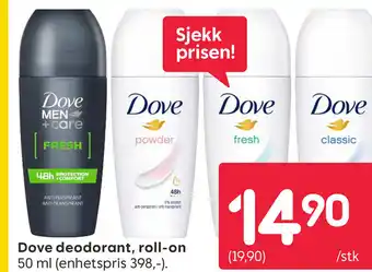 Rusta Dove deodorant, roll-on tilbud