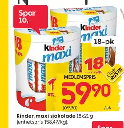 Rusta Kinder, maxi sjokolade tilbud