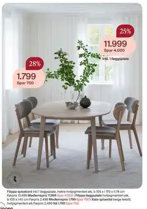 Møbelringen Filippa spisebord tilbud