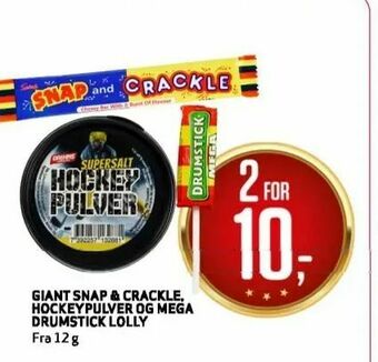 Bunnpris Giant snap & crackle hockeypulver og mega drumstick lolly tilbud