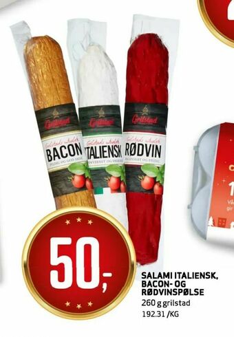 Bunnpris Salami italiensk, bacon-og rødvinspølse tilbud