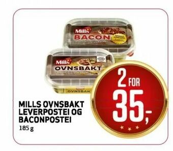 Bunnpris Mills ovnsbakt leverpostei og baconpostei tilbud