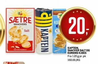 Bunnpris Kaptein, snacker salt og kornmo kjeks tilbud