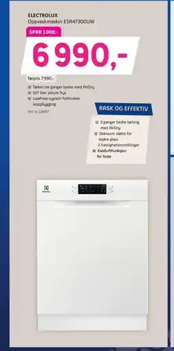 ELON ELECTROLUX Oppvaskmaskin ESA47300UW tilbud