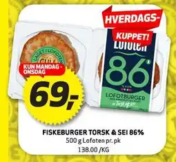 Bunnpris FISKEBURGER TORSK & SEI 86% tilbud