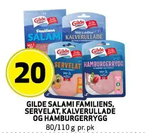 Bunnpris GILDE SALAMI FAMILIENS, SERVELAT, KALVERULLADE OG HAMBURGERRYGG tilbud