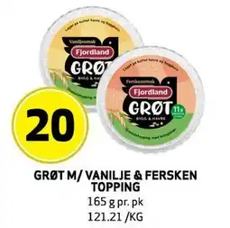 Bunnpris GRØT M/ VANILJE & FERSKEN TOPPING tilbud