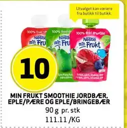 Bunnpris MIN FRUKT SMOOTHIE JORDBÆR, EPLE/PÆRE OG EPLE/BRINGEBÆR tilbud