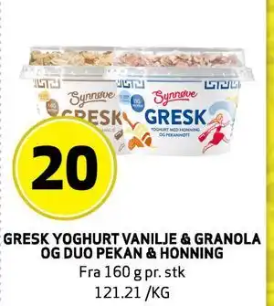 Bunnpris GRESK YOGHURT VANILJE & GRANOLA OG DUO PEKAN & HONNING tilbud