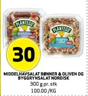 Bunnpris MIDDELHAVSALAT BØNNER & OLIVEN OG BYGGRYNSALAT NORDISK tilbud