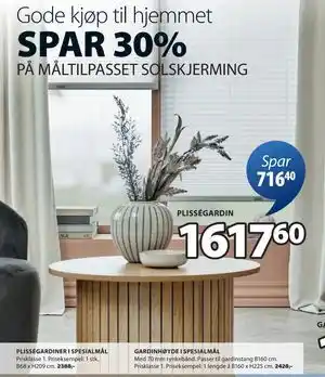 JYSK PLISSÉGARDINER I SPESIALMÅL tilbud