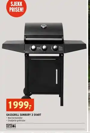 Montér GASSGRILL SUNBURY 3 SVART tilbud