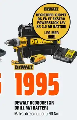 Obs Bygg DEWALT DCD800E1 XR DRILL M/1 BATTERI tilbud