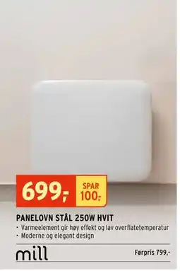 Montér PANELOVN STÅL 250W HVIT tilbud