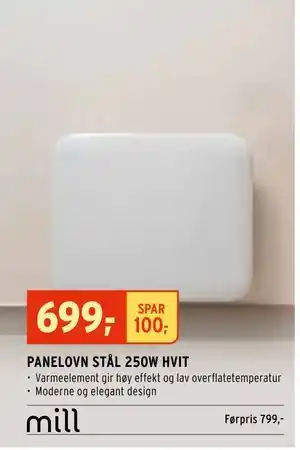 Montér PANELOVN STÅL 250W HVIT tilbud