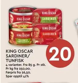 Coop Mega KING OSCAR SARDINER/ TUNFISK tilbud