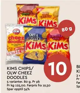 Coop Mega KIMS CHIPS/ OLW CHEEZ DOODLES tilbud