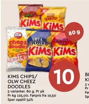 Coop Mega KIMS CHIPS/ OLW CHEEZ DOODLES tilbud