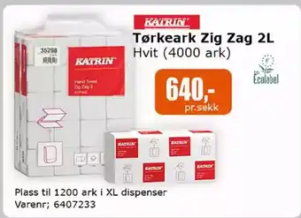 Kontorspar Tørkeark Zig Zag 2L Hvit (4000 ark) tilbud