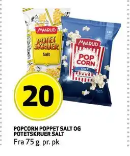 Bunnpris POPCORN POPPET SALT OG POTETSKRUER SALT tilbud