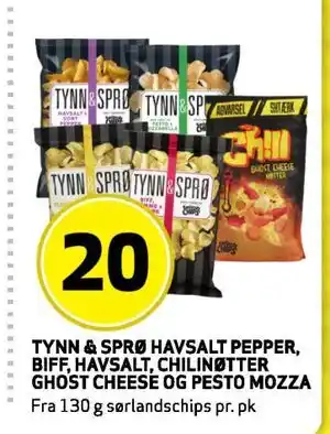 Bunnpris TYNN & SPRØ HAVSALT PEPPER, BIFF, HAVSALT, CHILINØTTER GHOST CHEESE OG PESTO MOZZA tilbud