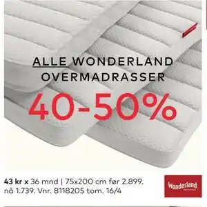 Skeidar ALLE WONDERLAND OVERMADRASSER tilbud