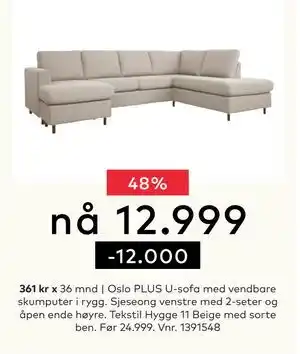 Skeidar Oslo PLUS U-sofa tilbud