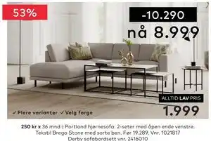 Skeidar Portland hjørnesofa tilbud