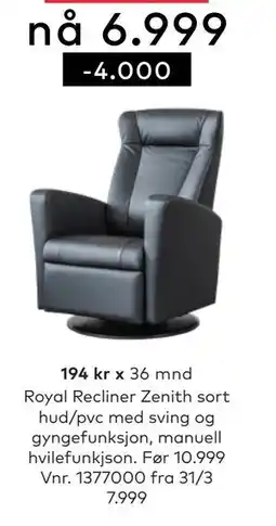 Skeidar Royal Recliner Zenith sort hud/pvc tilbud