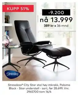 Skeidar Stressless City Star stol høy mkrakk , Paloma Black - Star understell tilbud