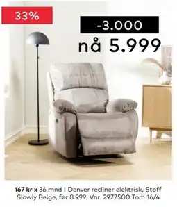 Skeidar Denver recliner elektrisk tilbud