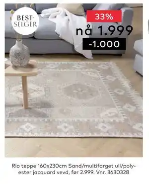 Skeidar Rio teppe 160x230cm Sand/multifarget ull/polyester jacquard vevd tilbud