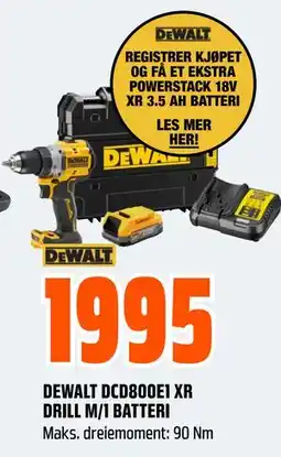 Obs Bygg DEWALT DCD800E1 XR DRILL M/1 BATTERI tilbud