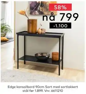 Skeidar Edge konsollbord 90cm Sort med sortlakkert stål tilbud