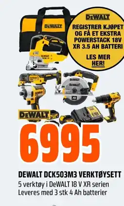 Coop Obs Dewalt dck503m3 verktøysett 5 verktøy i dewalt 18 v xr serien leveres med 3 stk 4 ah batterier tilbud