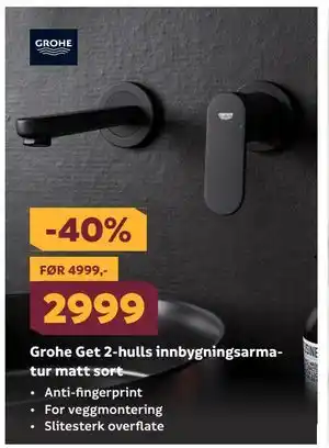 Megaflis Grohe Get 2-hulls innbygningsarmatur matt sort tilbud